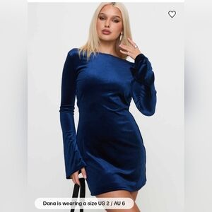 Princess Polly Syrene Long Sleeve Velvet Mini Dress Navy - 2